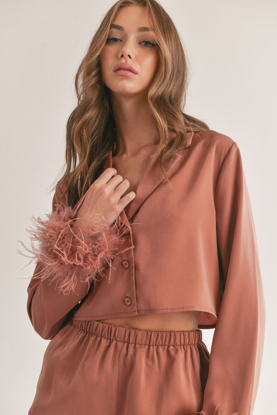 FEATHERED FANTASY CROP AND SHORTS SET