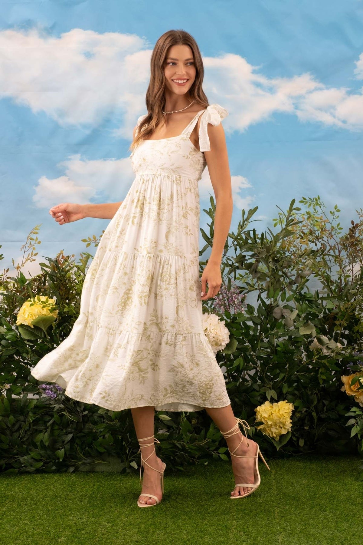 FLORAL FANTASY TIERED MIDI DRESS