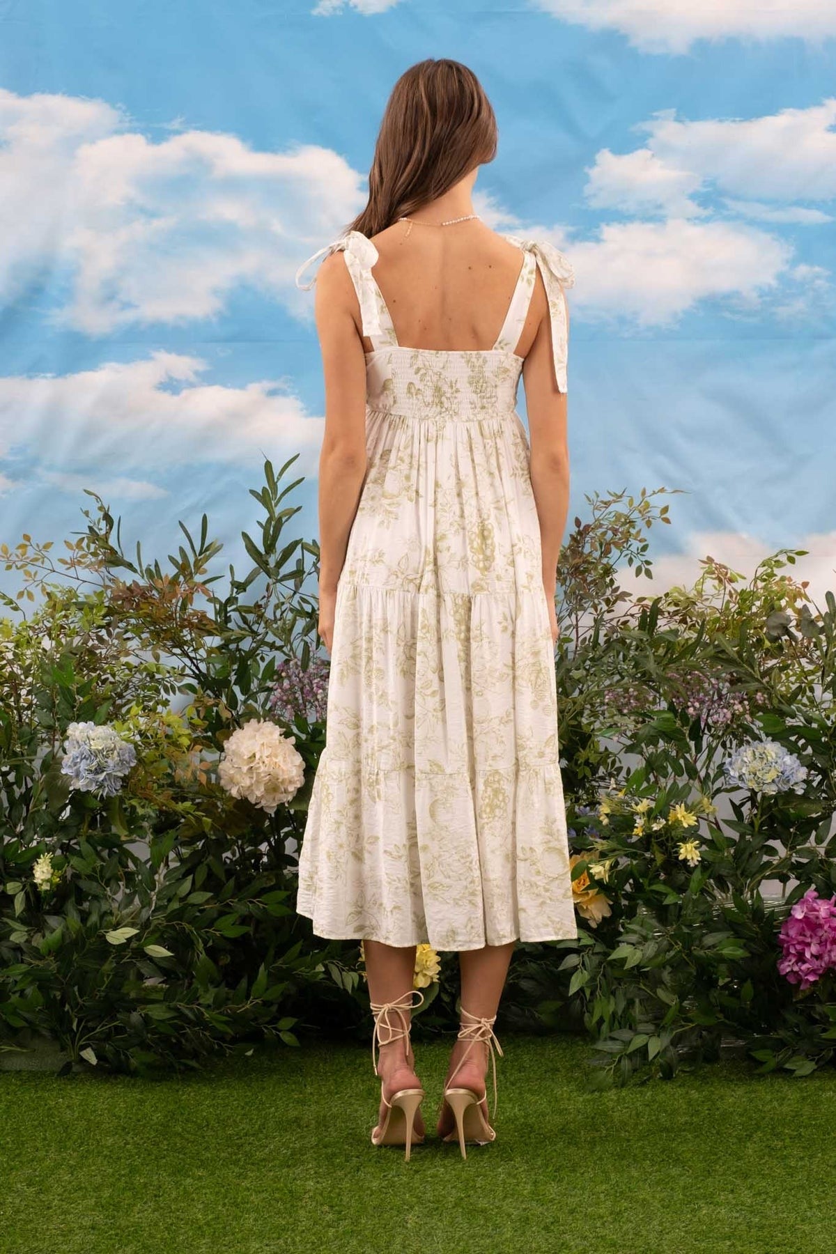 FLORAL FANTASY TIERED MIDI DRESS