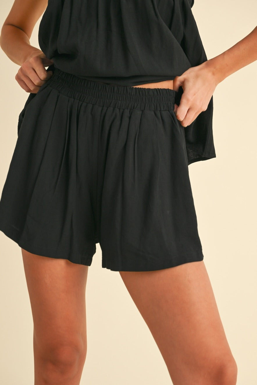 LINEN BLEND BABYDOLL TOP AND SHORTS SET