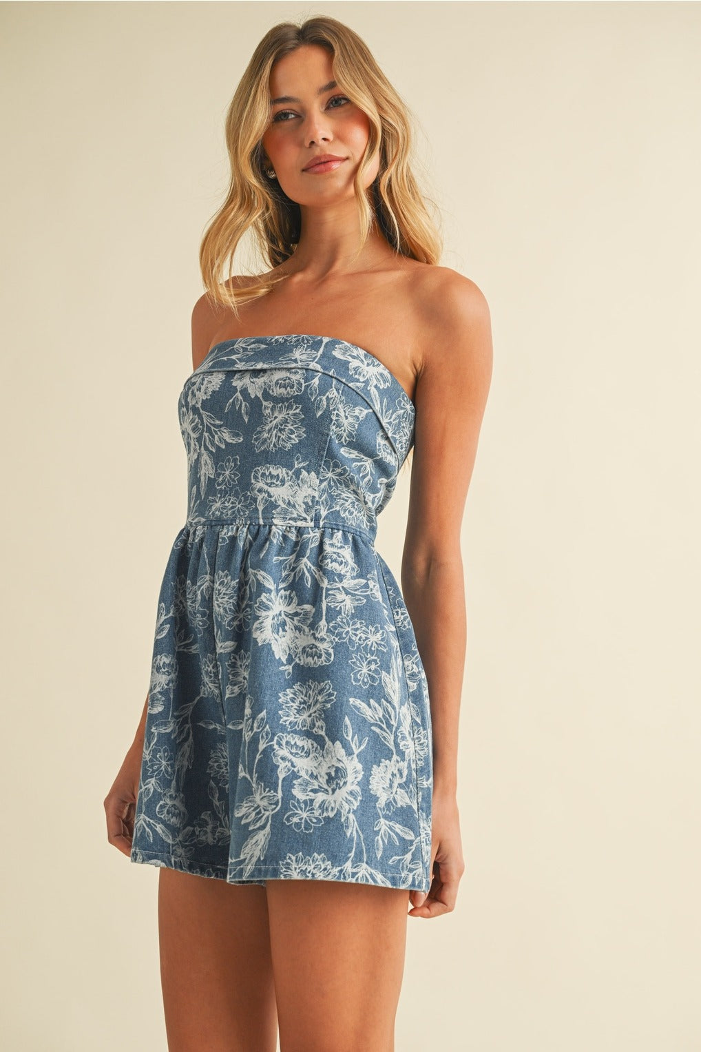 SWEET MEADOW DENIM ROMPER