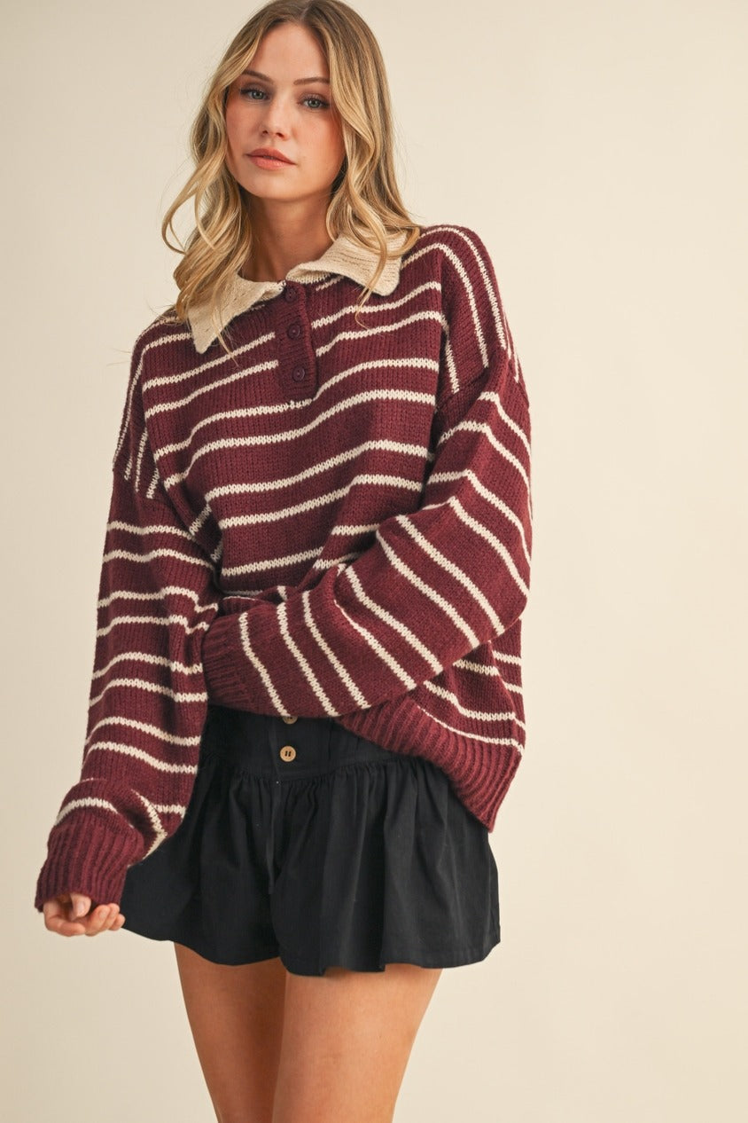 THE COZY COLLAR STRIPED SWEATER