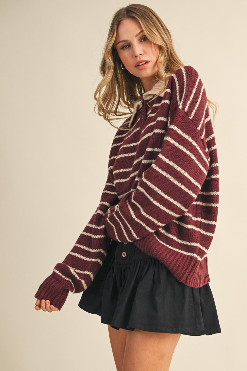 THE COZY COLLAR STRIPED SWEATER