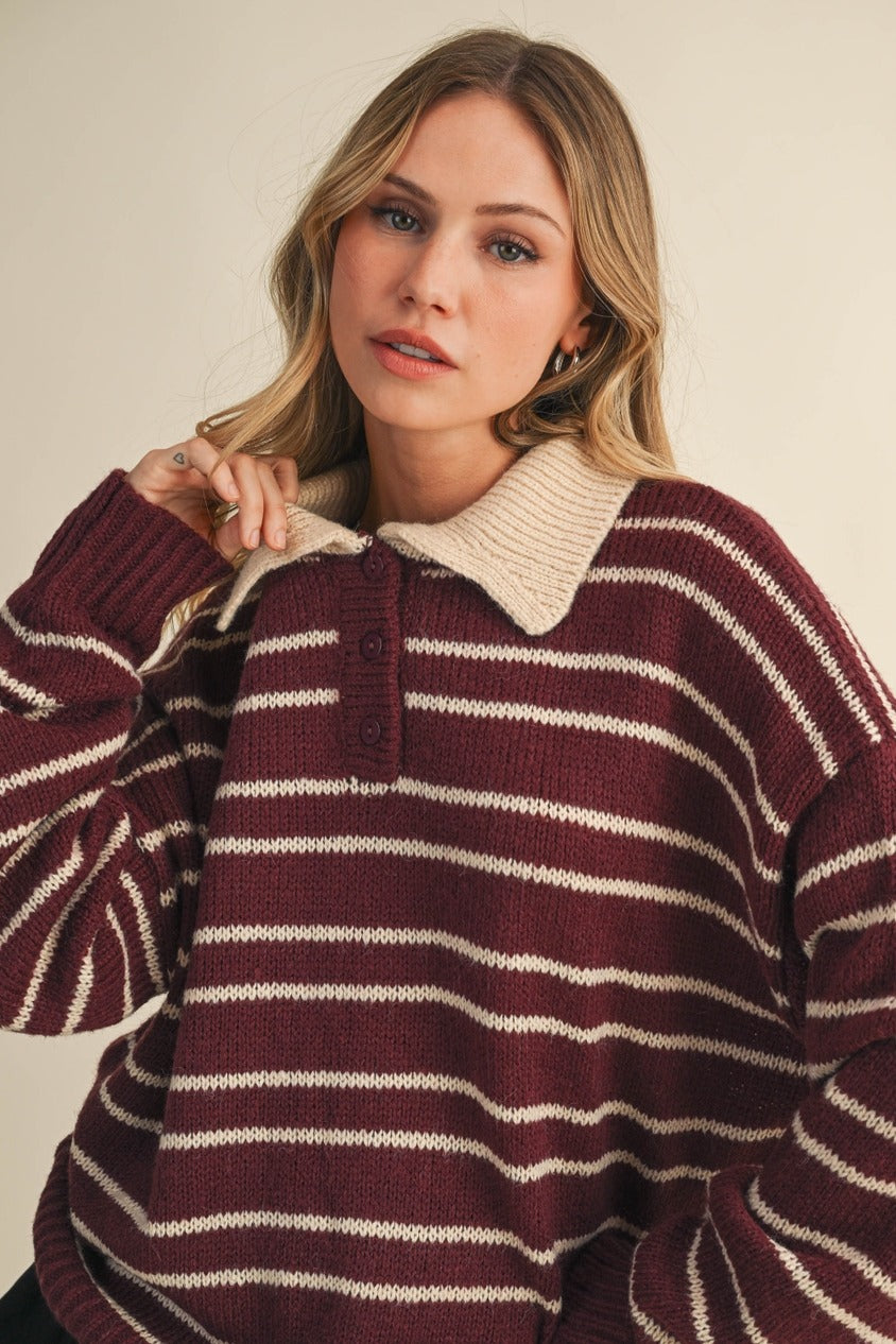 THE COZY COLLAR STRIPED SWEATER