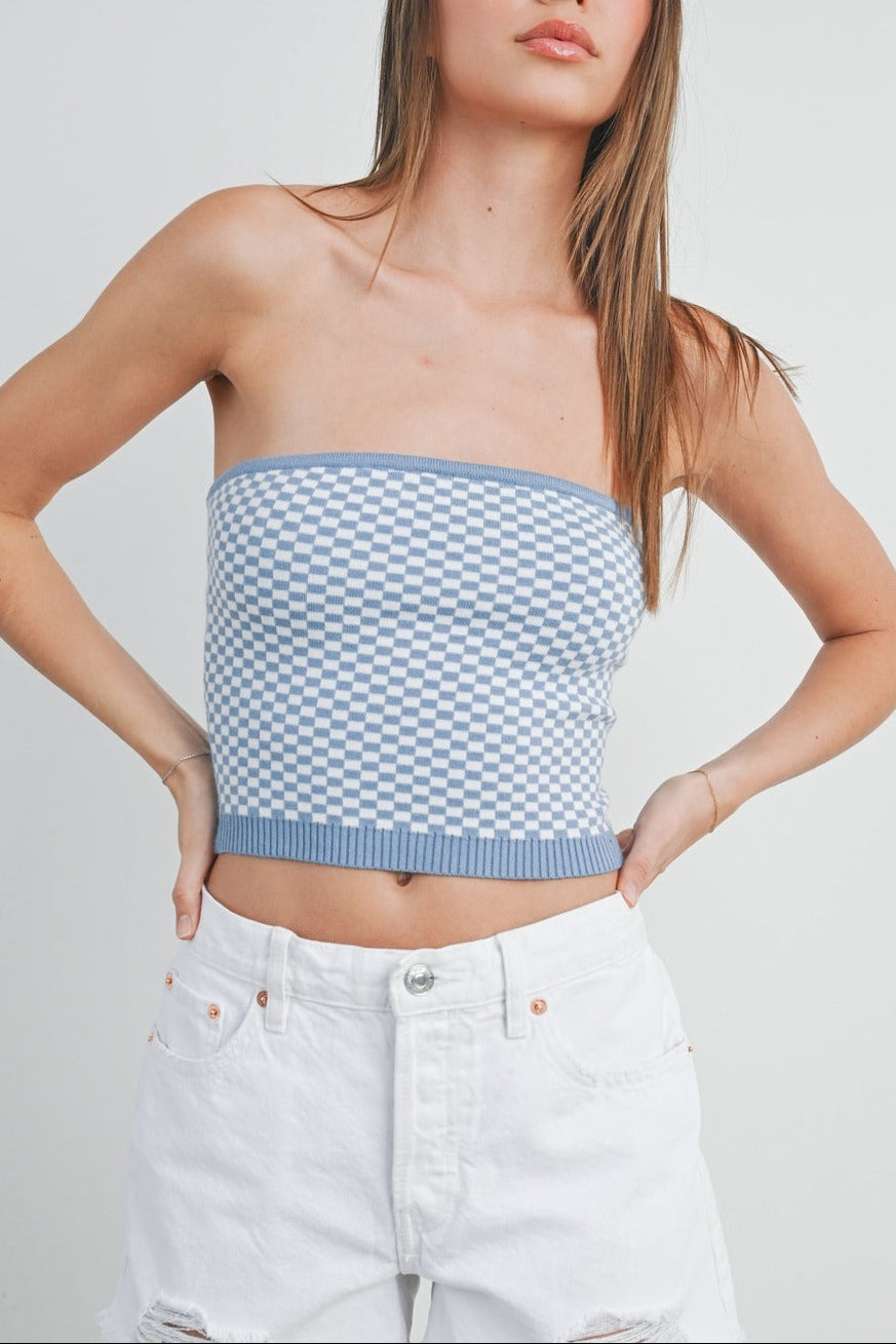 FEELING FLIRTY CHECKERED TUBE TOP – Harper's Den