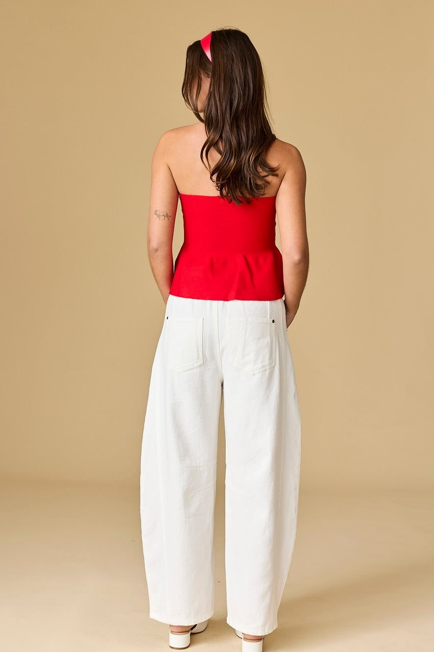 CRIMSON PEPLUM TUBE TOP