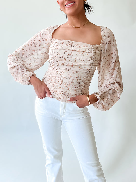 BLOOMING BEAUTY CHIFFON RUCHED TOP