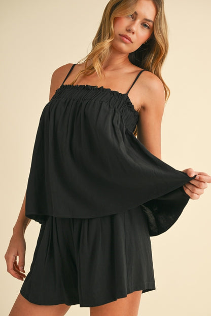 LINEN BLEND BABYDOLL TOP AND SHORTS SET
