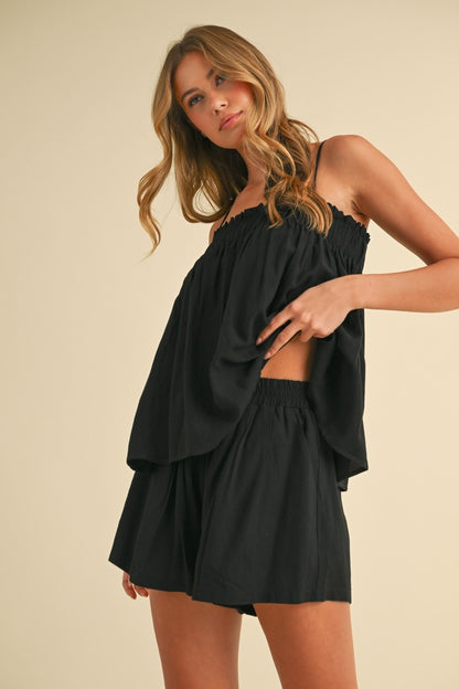 LINEN BLEND BABYDOLL TOP AND SHORTS SET