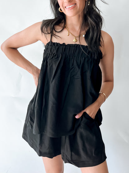 LINEN BLEND BABYDOLL TOP AND SHORTS SET