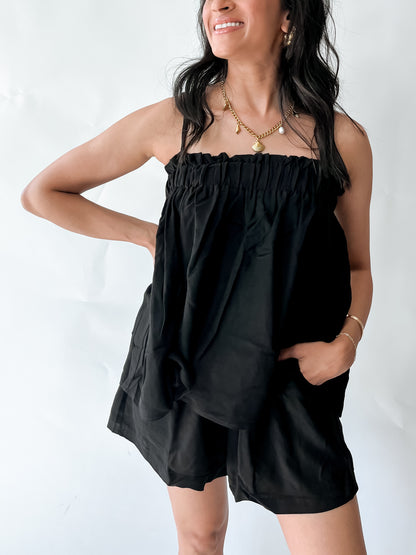LINEN BLEND BABYDOLL TOP AND SHORTS SET