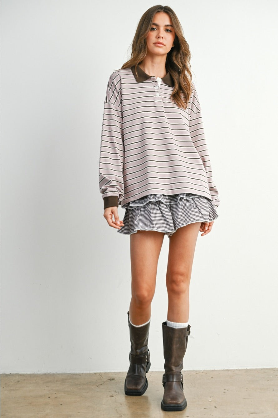 MAUVE MOOD STRIPED COLLAR SWEATSHIRT