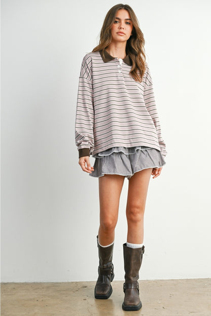 MAUVE MOOD STRIPED COLLAR SWEATSHIRT