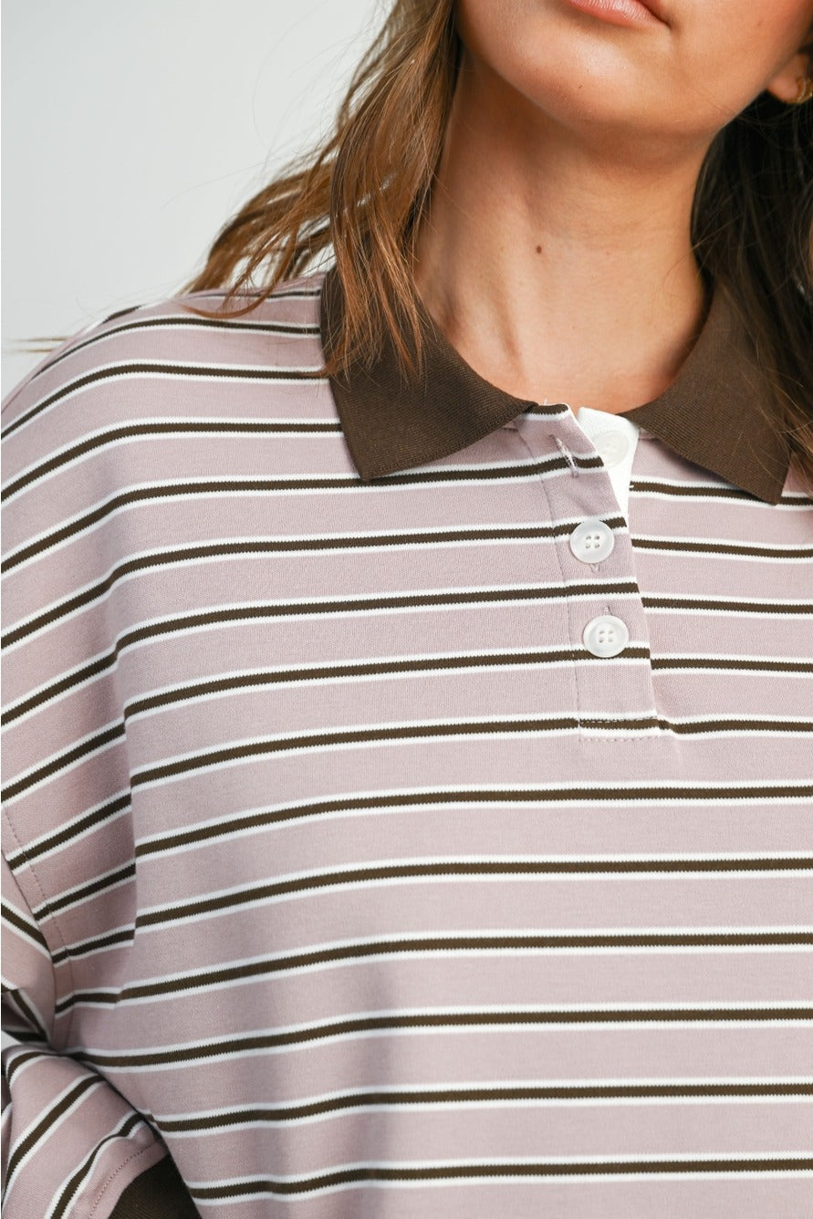 MAUVE MOOD STRIPED COLLAR SWEATSHIRT
