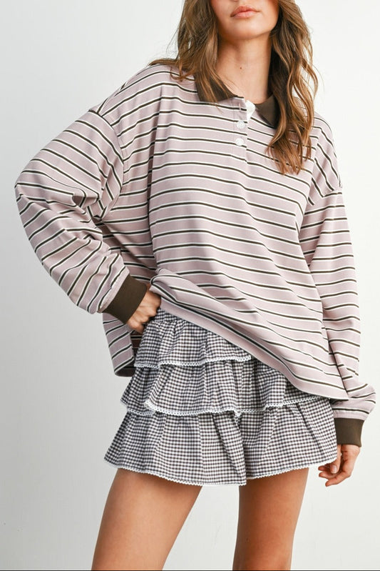 MAUVE MOOD STRIPED COLLAR SWEATSHIRT