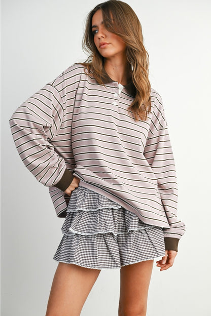 MAUVE MOOD STRIPED COLLAR SWEATSHIRT