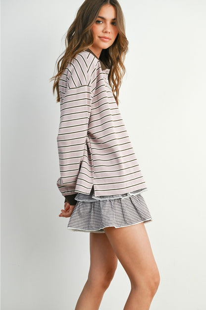 MAUVE MOOD STRIPED COLLAR SWEATSHIRT