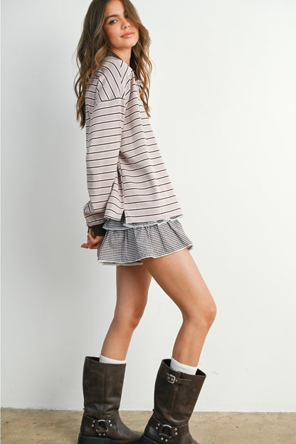 MAUVE MOOD STRIPED COLLAR SWEATSHIRT