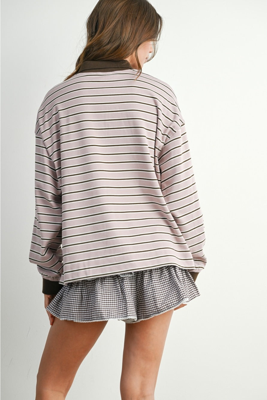 MAUVE MOOD STRIPED COLLAR SWEATSHIRT