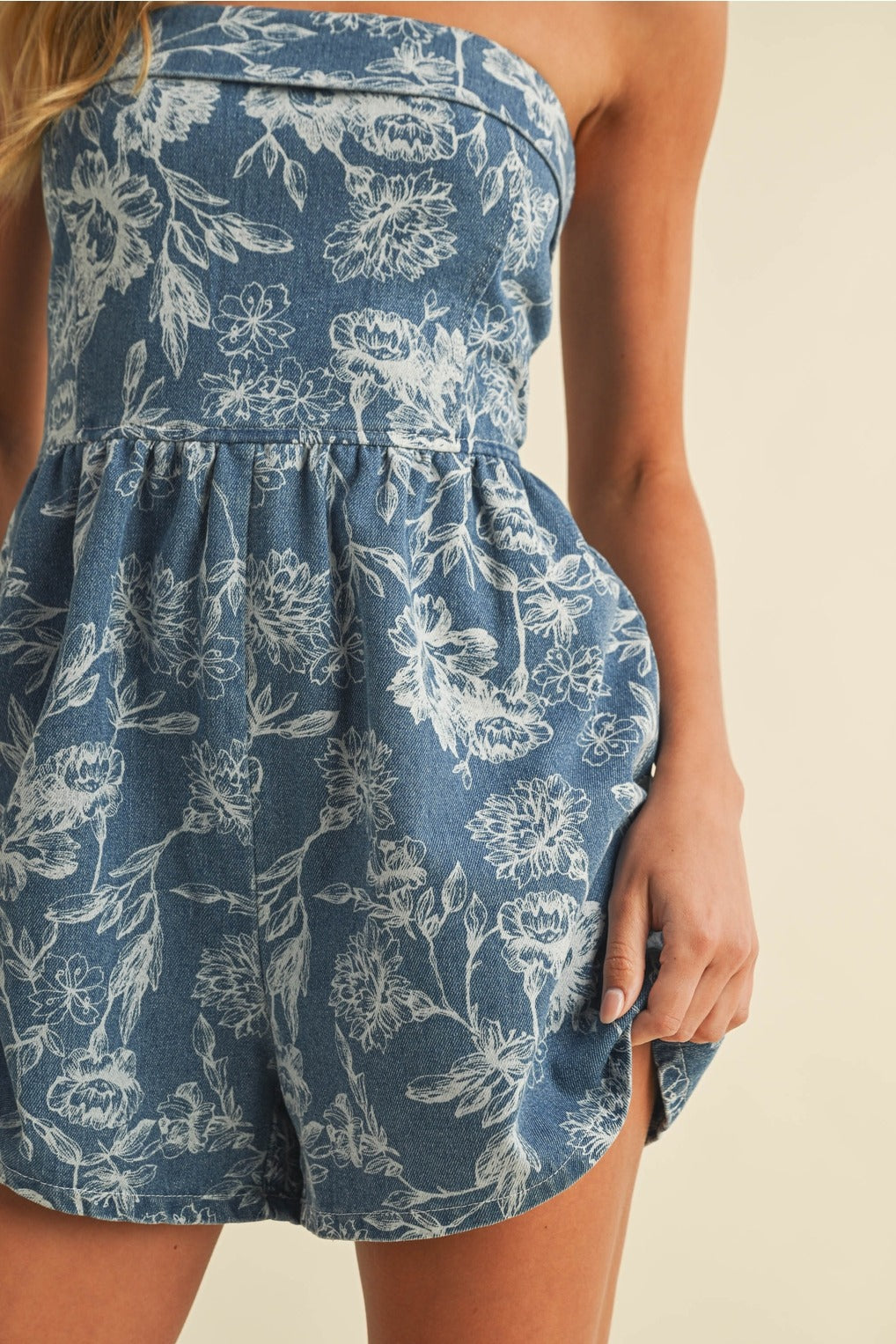 SWEET MEADOW DENIM ROMPER