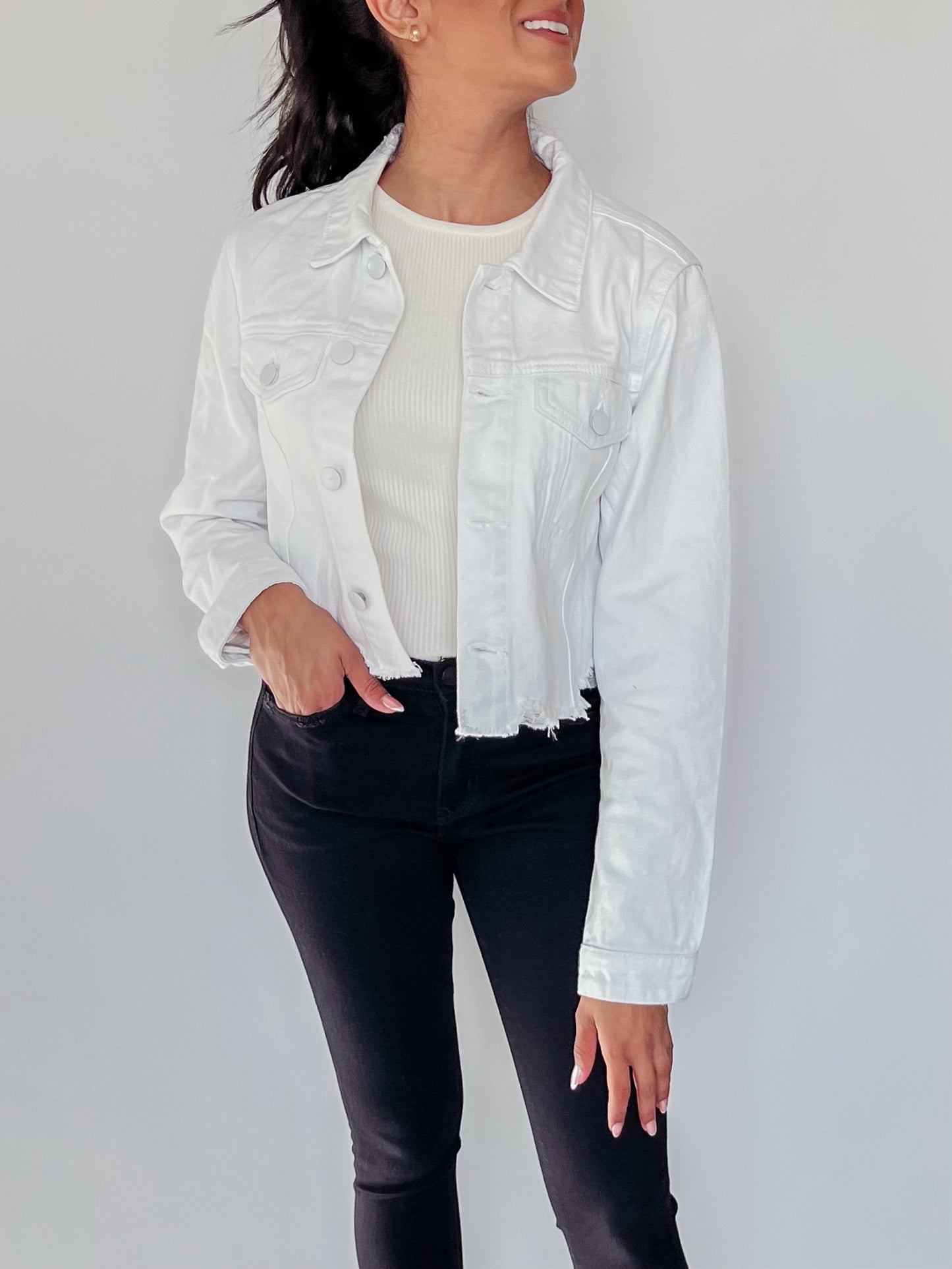 WHITE DISTRESSED DENIM JACKET