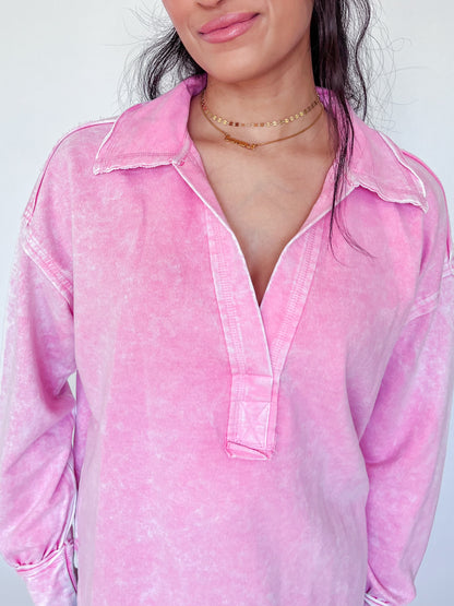 BUBBLEGUM BLOSSOM COLLARED TOP