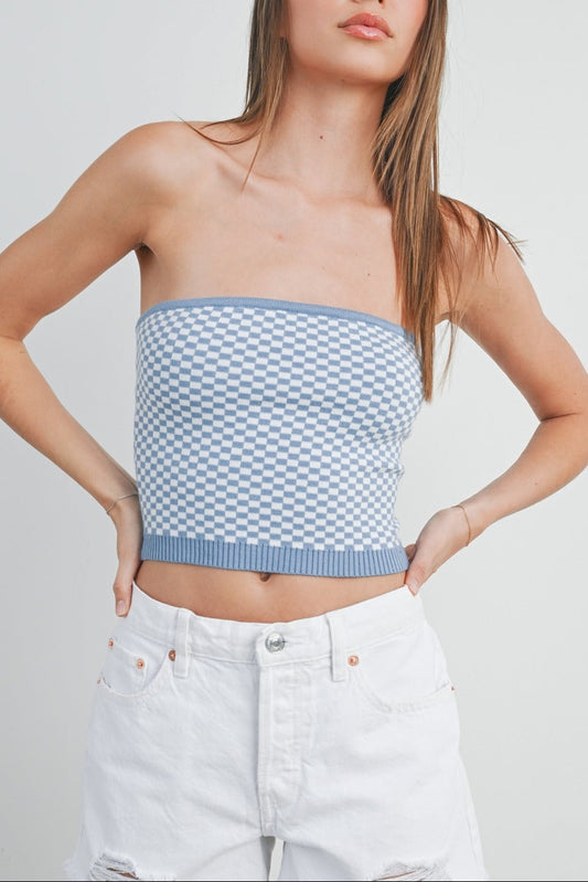 FEELING FLIRTY CHECKERED TUBE TOP