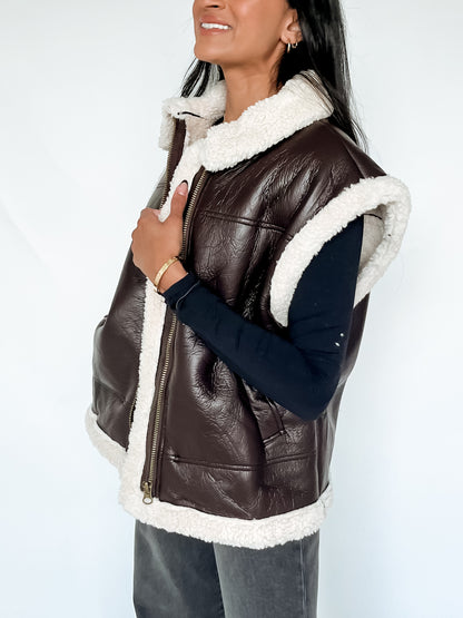 FAUX LEATHER SHEARLING VEST