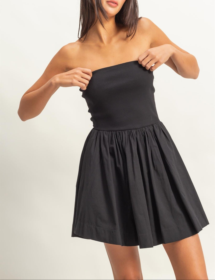 knee length dresses for ladies Bette Strapless Mini Dress White / Blue main image 1
