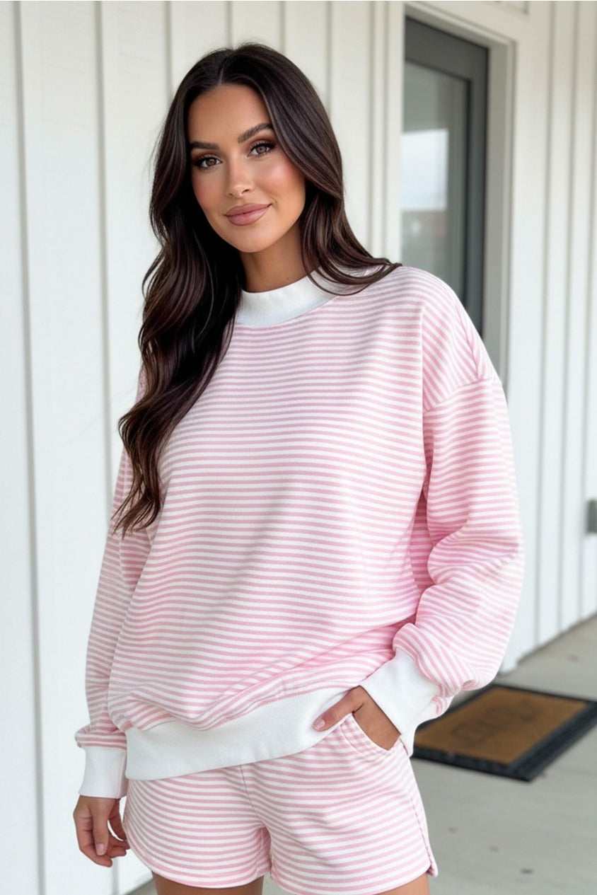 IT GIRL STRIPED SWEATSHIRT AND SHORTS SET