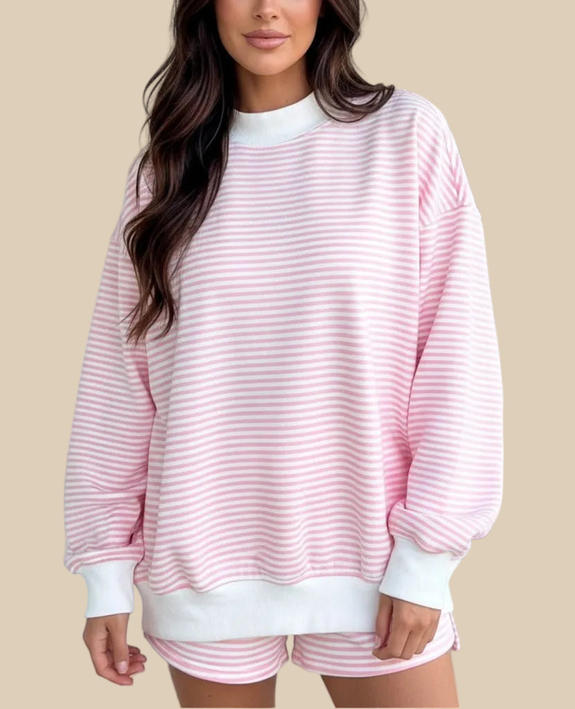 IT GIRL STRIPED SWEATSHIRT AND SHORTS SET