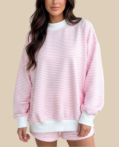 IT GIRL STRIPED SWEATSHIRT AND SHORTS SET
