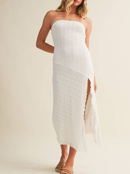 Lace Tube Midi Dress White / L